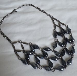 Dark Navy Beaded Net Necklace